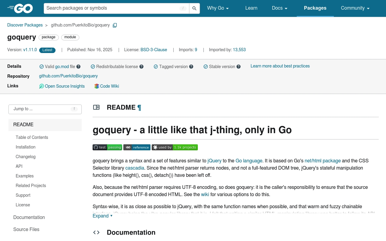 Screenshot of Goquery website