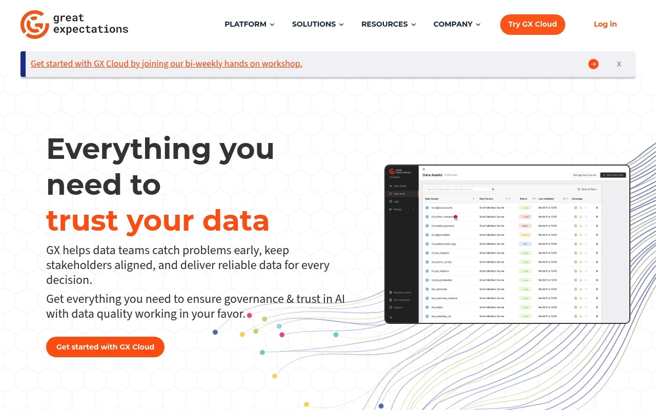 Screenshot of Great Expectations website