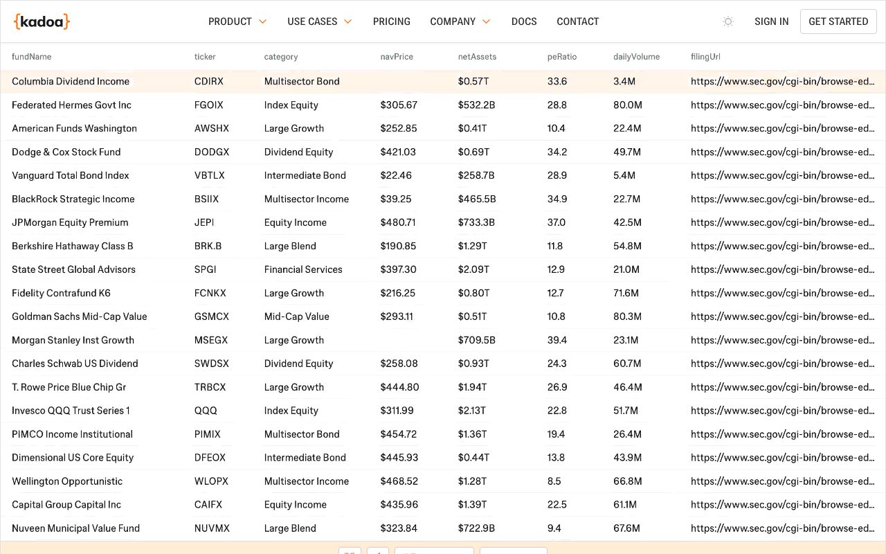 Screenshot of Kadoa website