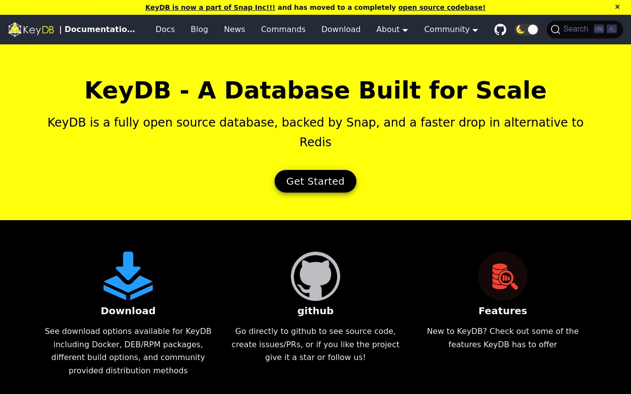 Screenshot of KeyDB website