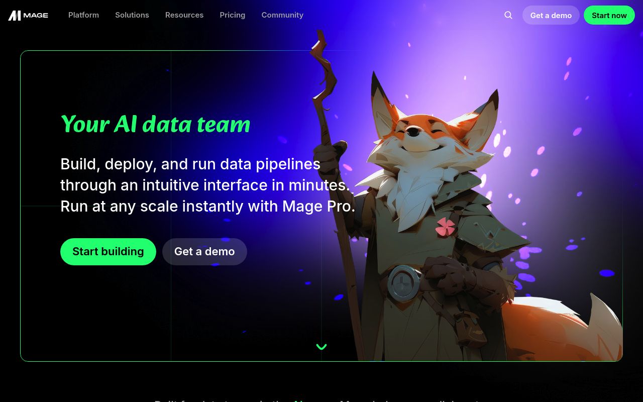 Screenshot of Mage AI website