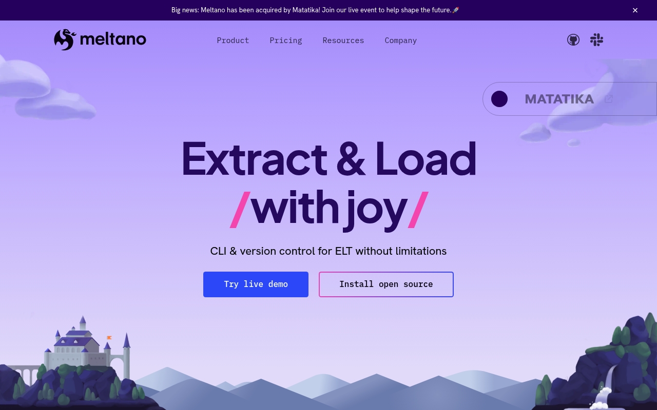 Screenshot of Meltano website