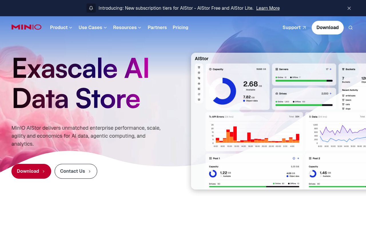 Screenshot of MinIO website