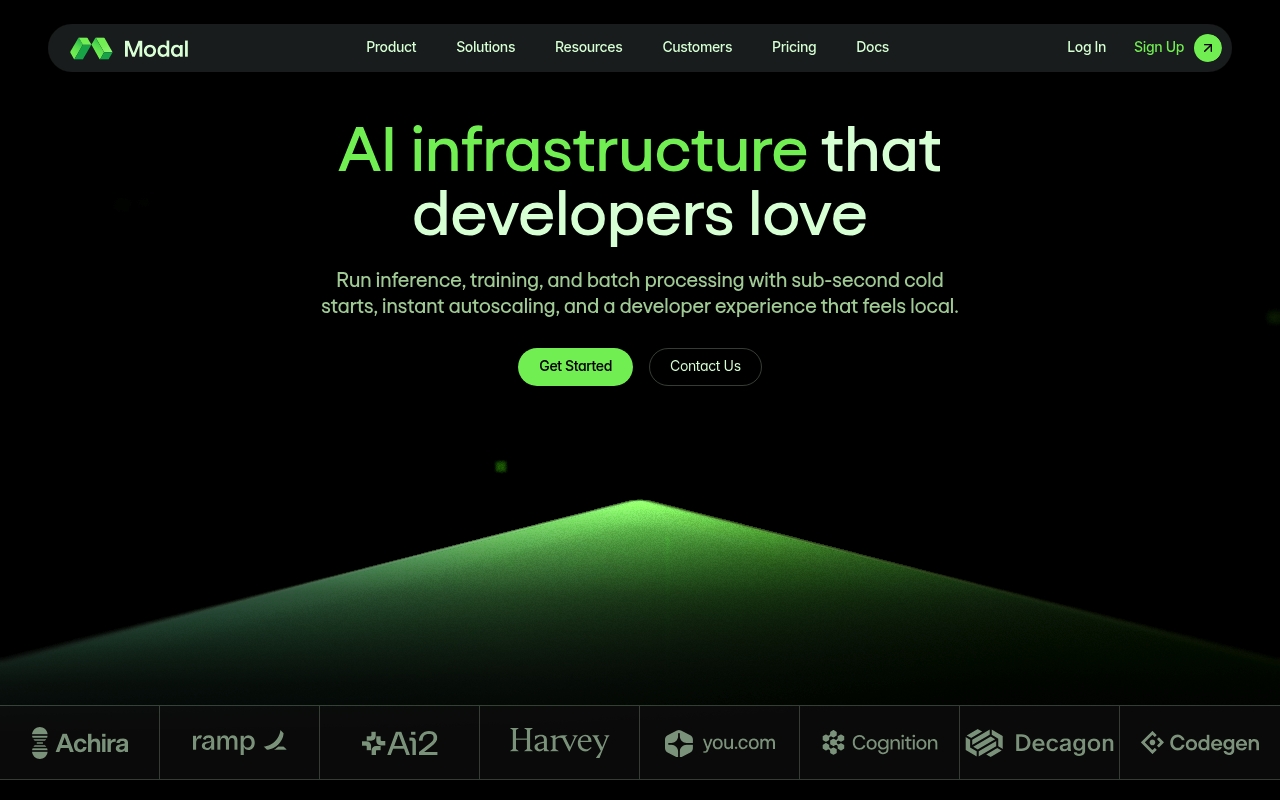 Screenshot of Modal website
