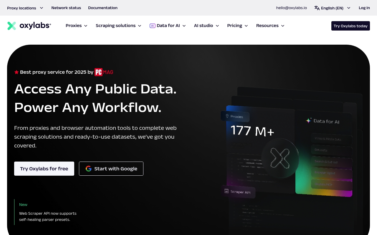 Screenshot of Oxylabs website