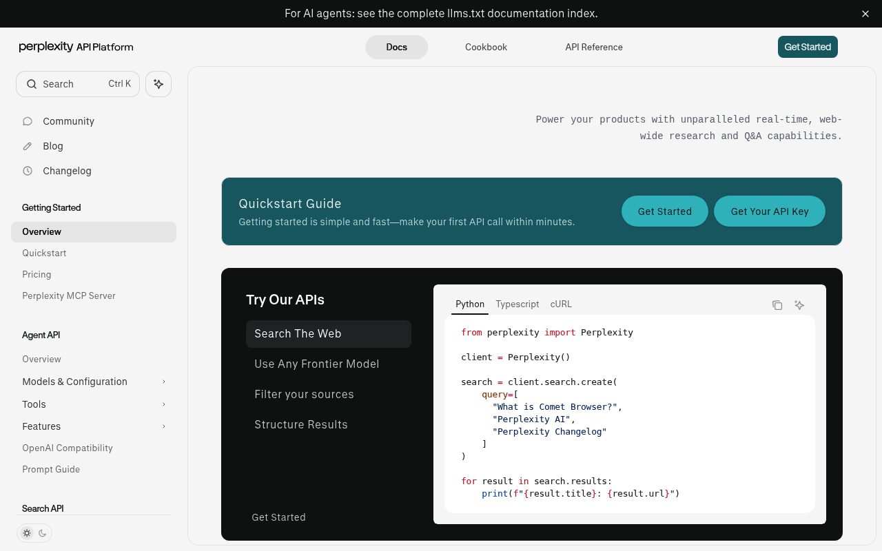 Screenshot of Perplexity Sonar website