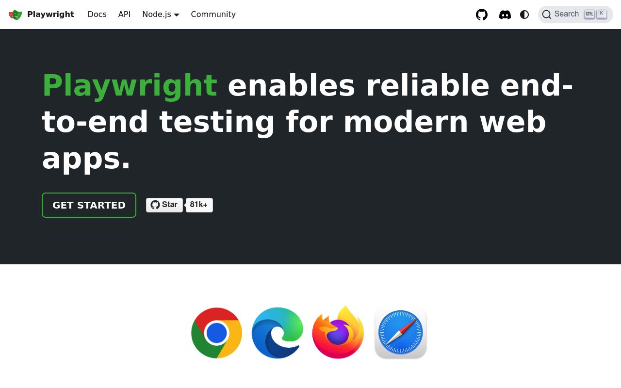 Screenshot of Playwright website