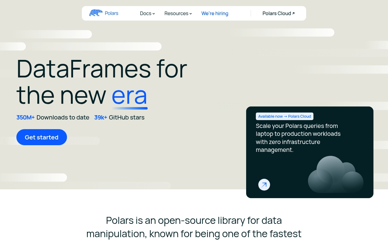 Screenshot of Polars website