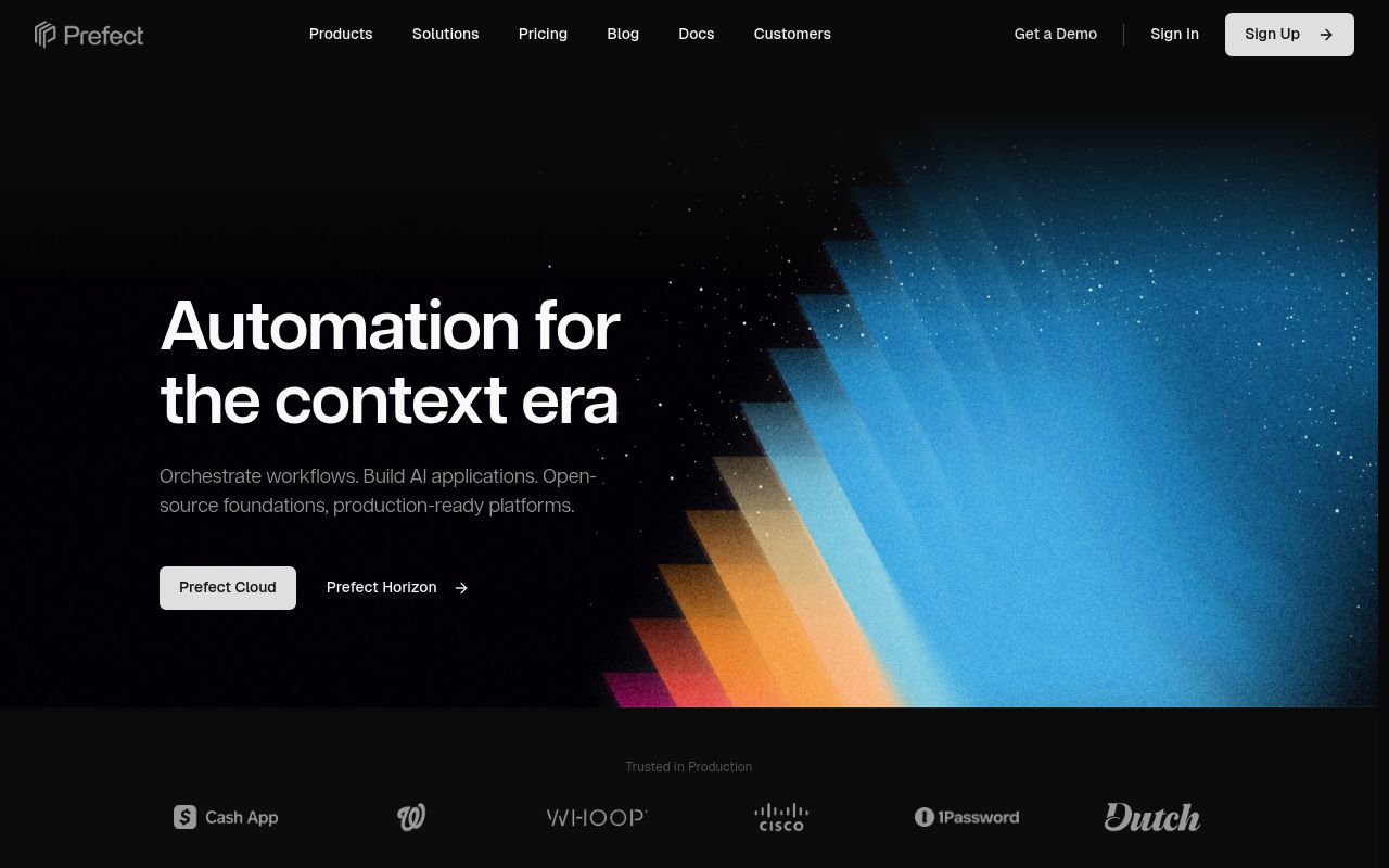 Screenshot of Prefect website