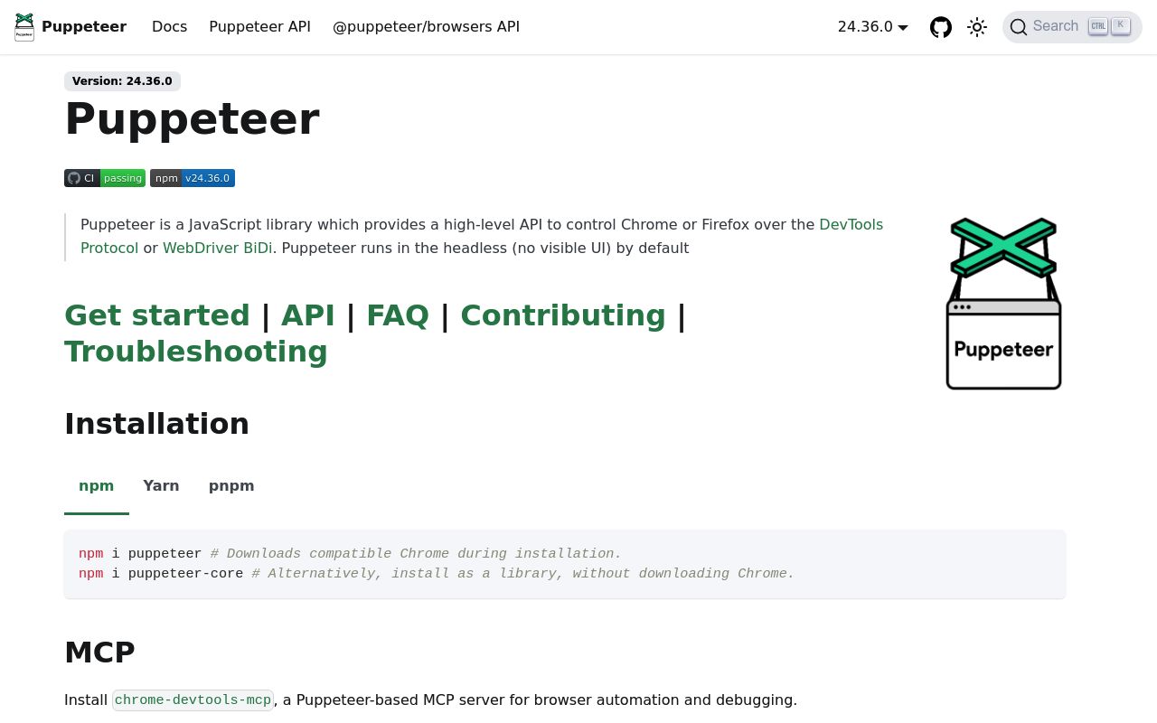 Screenshot of Puppeteer website