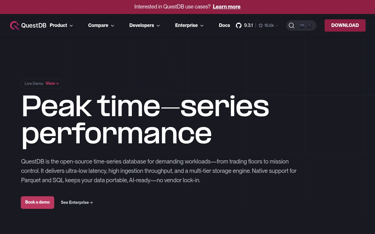 Screenshot of QuestDB website