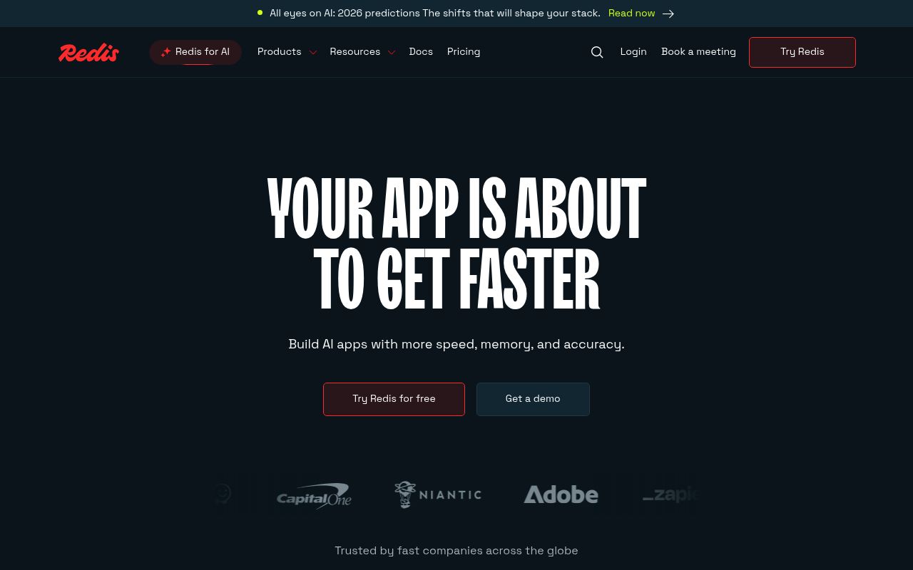 Screenshot of Redis website