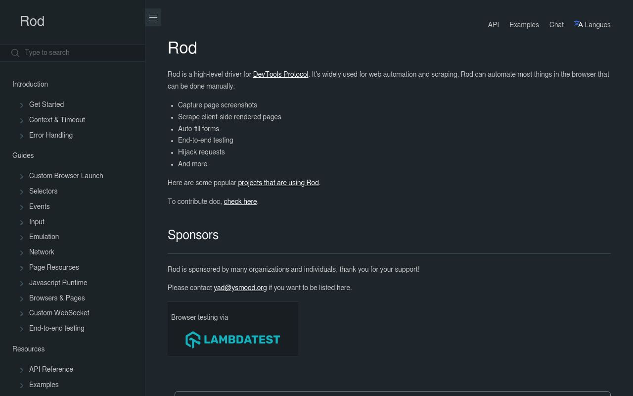 Screenshot of Rod website