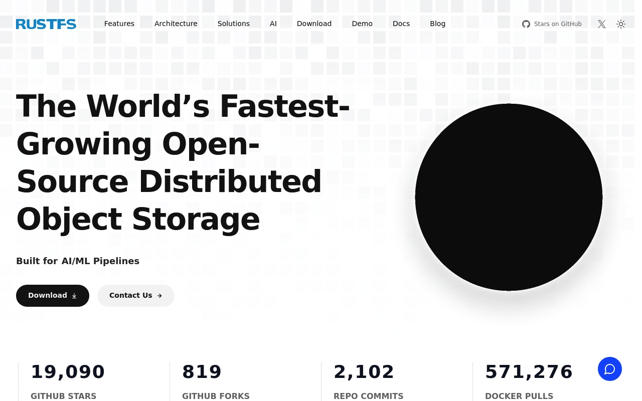 Screenshot of RustFS website