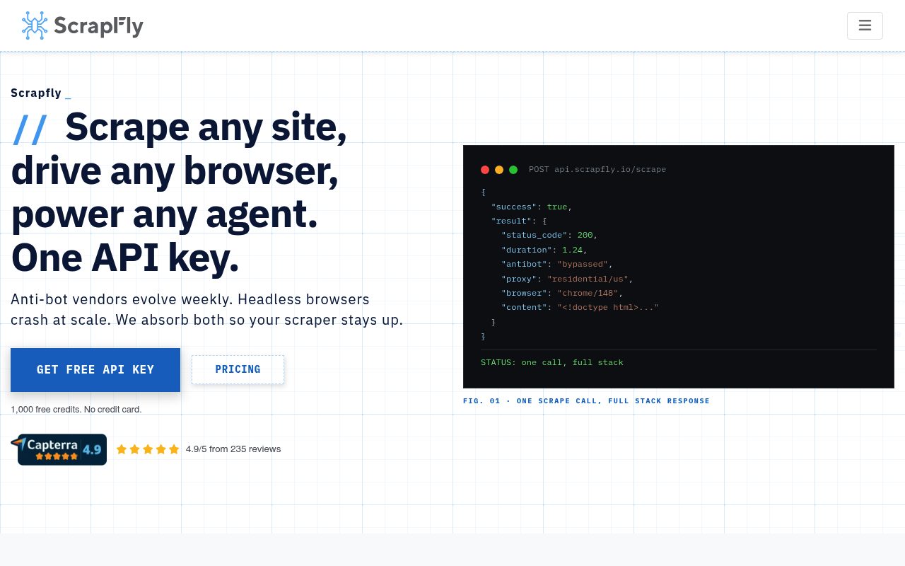 Screenshot of Scrapfly website
