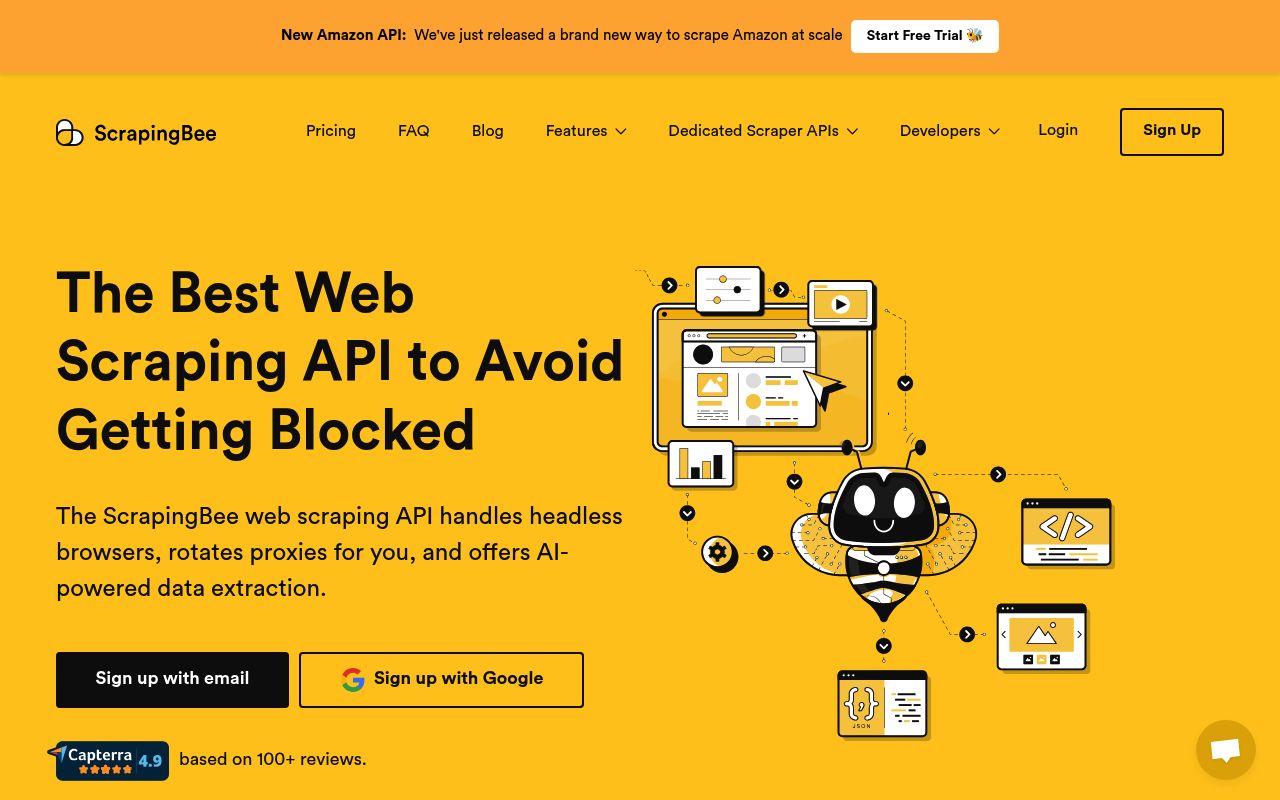 Screenshot of ScrapingBee website