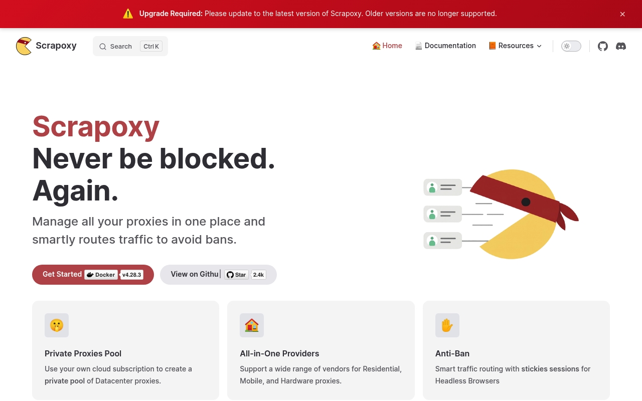 Screenshot of Scrapoxy website