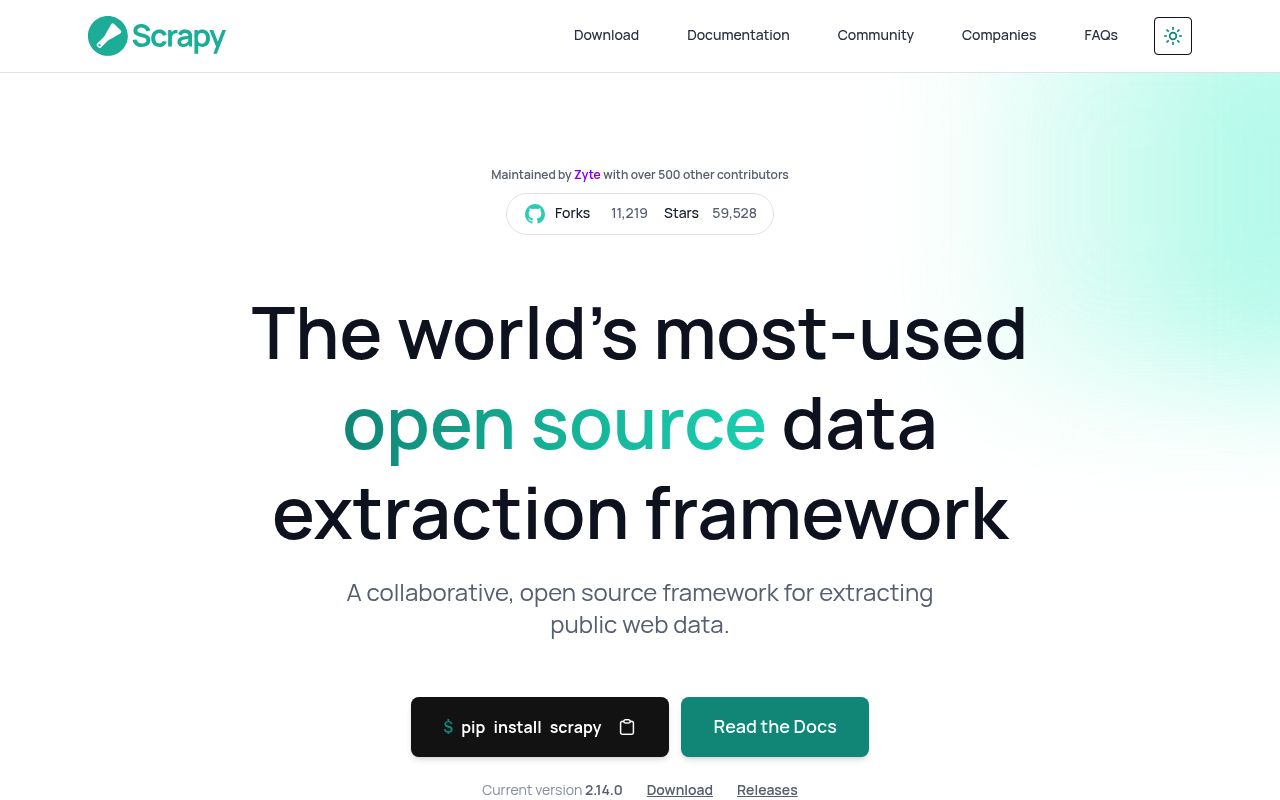 Screenshot of Scrapy website