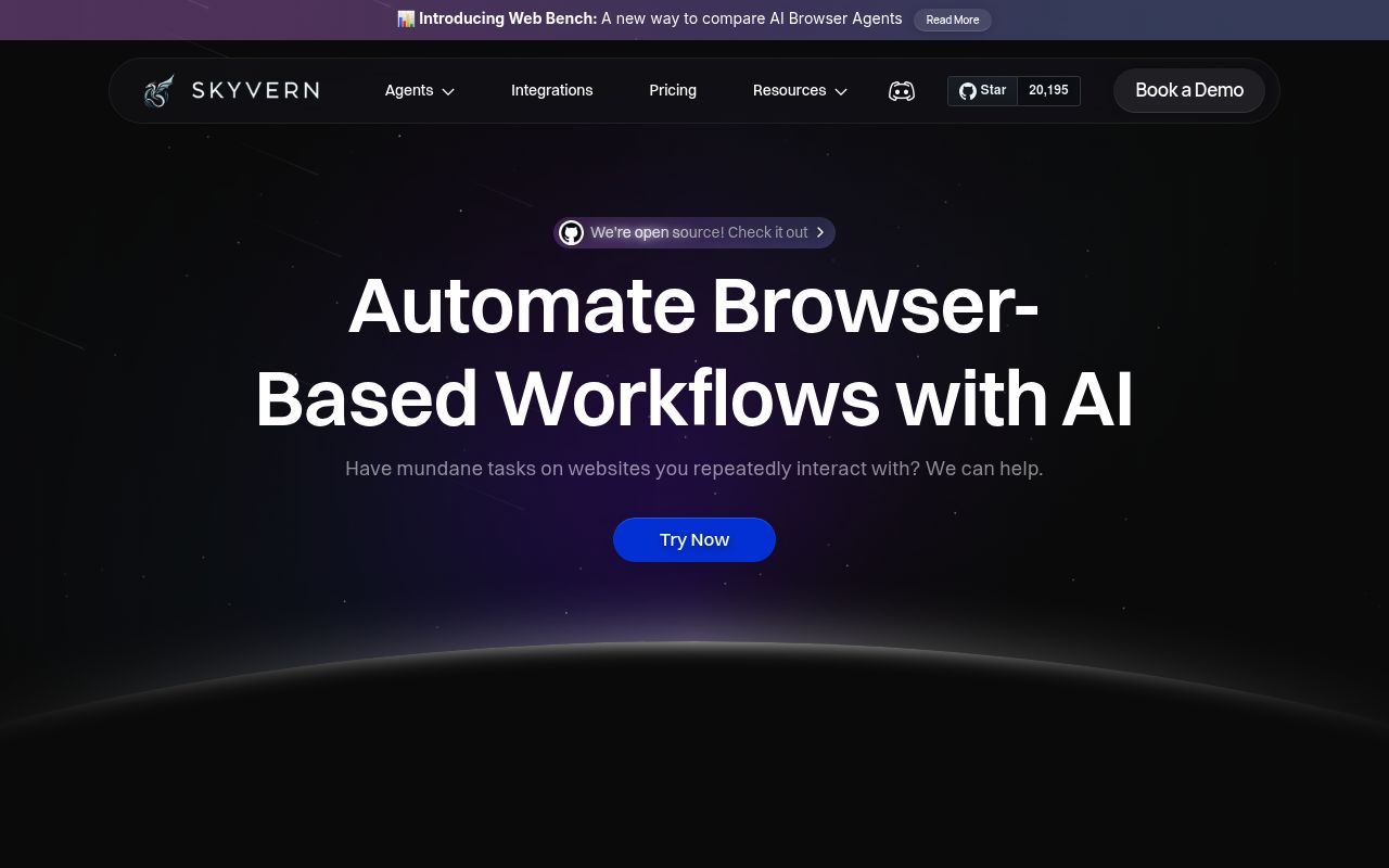 Screenshot of Skyvern website