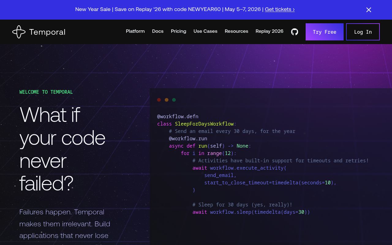 Screenshot of Temporal website