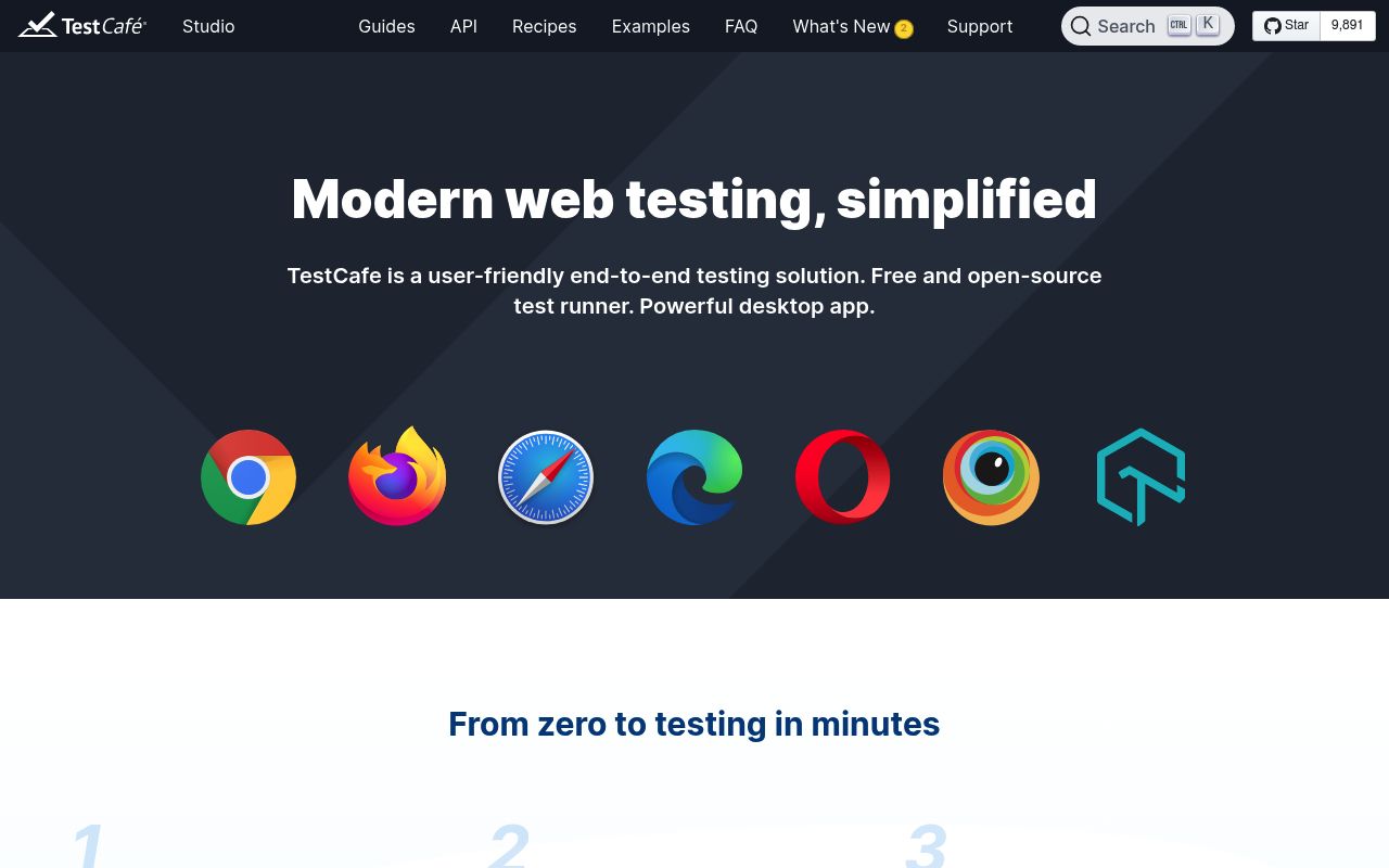 Screenshot of TestCafe website