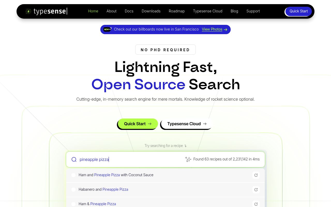 Screenshot of Typesense website