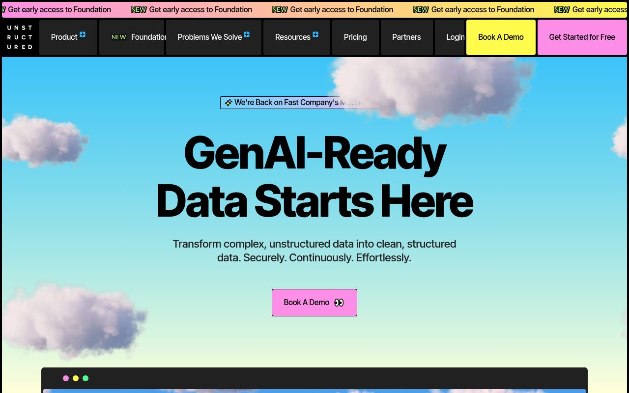 Screenshot of Unstructured website