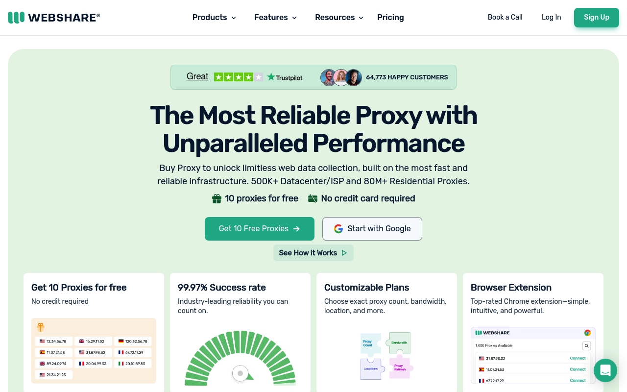 Screenshot of Webshare website