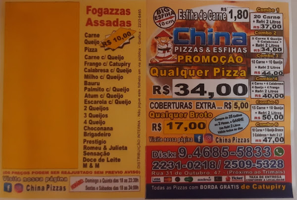Foto 1 China Pizzas e Esfihas