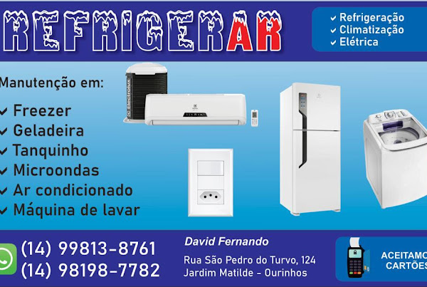 REFRIGERAR Refrigeração! Lava e seca, lavadoras de roupas, geladeiras, freezer, ar condicionado e máquinas de gelo! REFRIGERAR Refrigeração! Lava e seca, lavadoras de roupas, geladeiras, freezer, ar condicionado e máquinas de gelo!