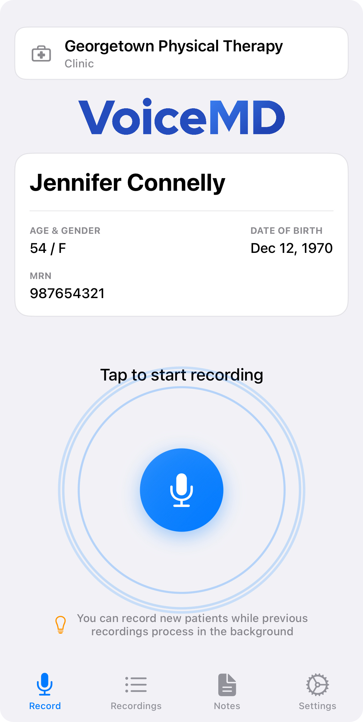 VoiceMD App on a smartphone
