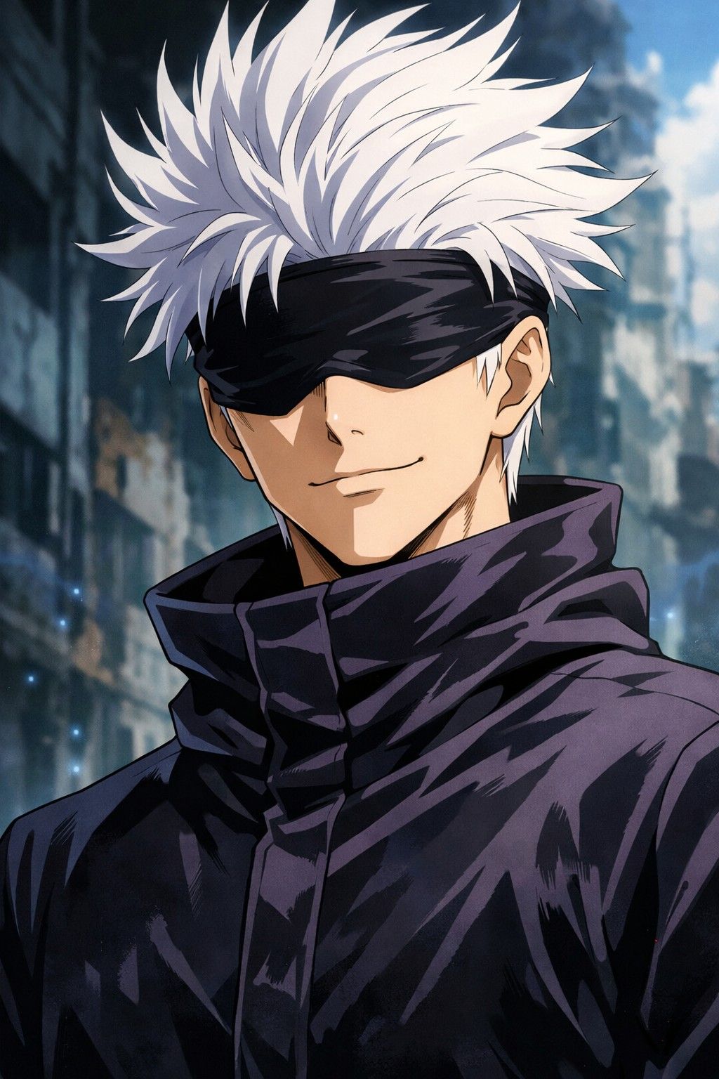 Gojo Satoru with white hair and black blindfold, AI character from Jujutsu Kaisen