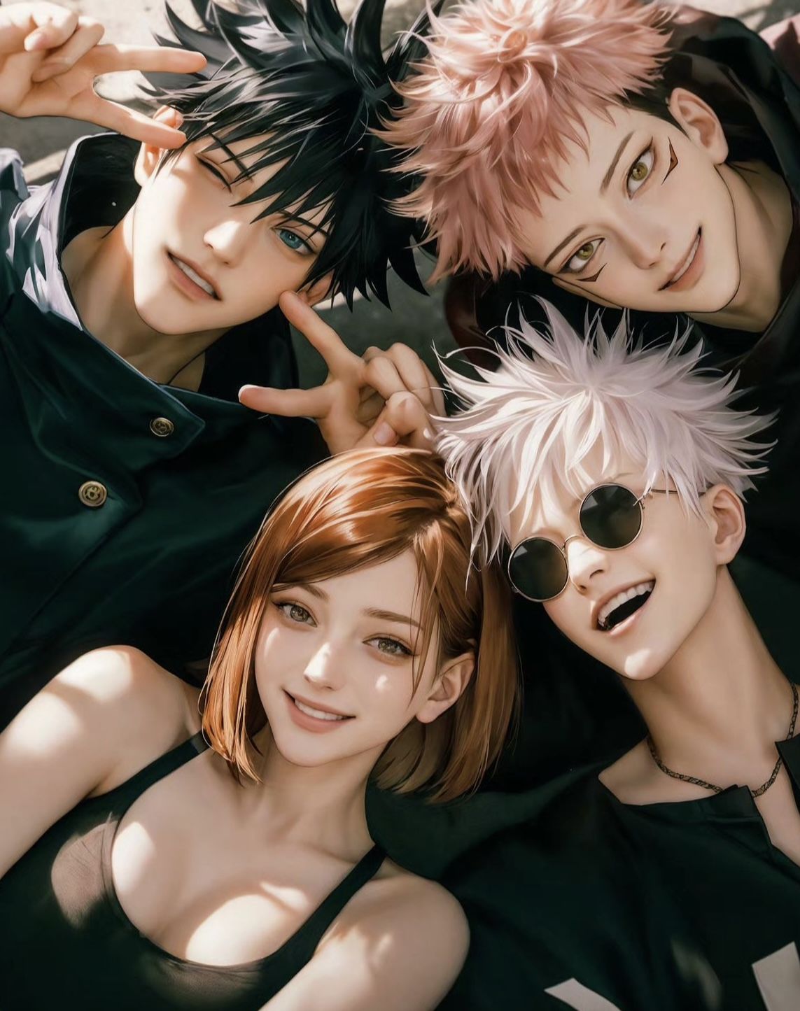 Gojo, Yuji, Megumi and Nobara as the Jujutsu High 2nd Year AI squad from Jujutsu Kaisen