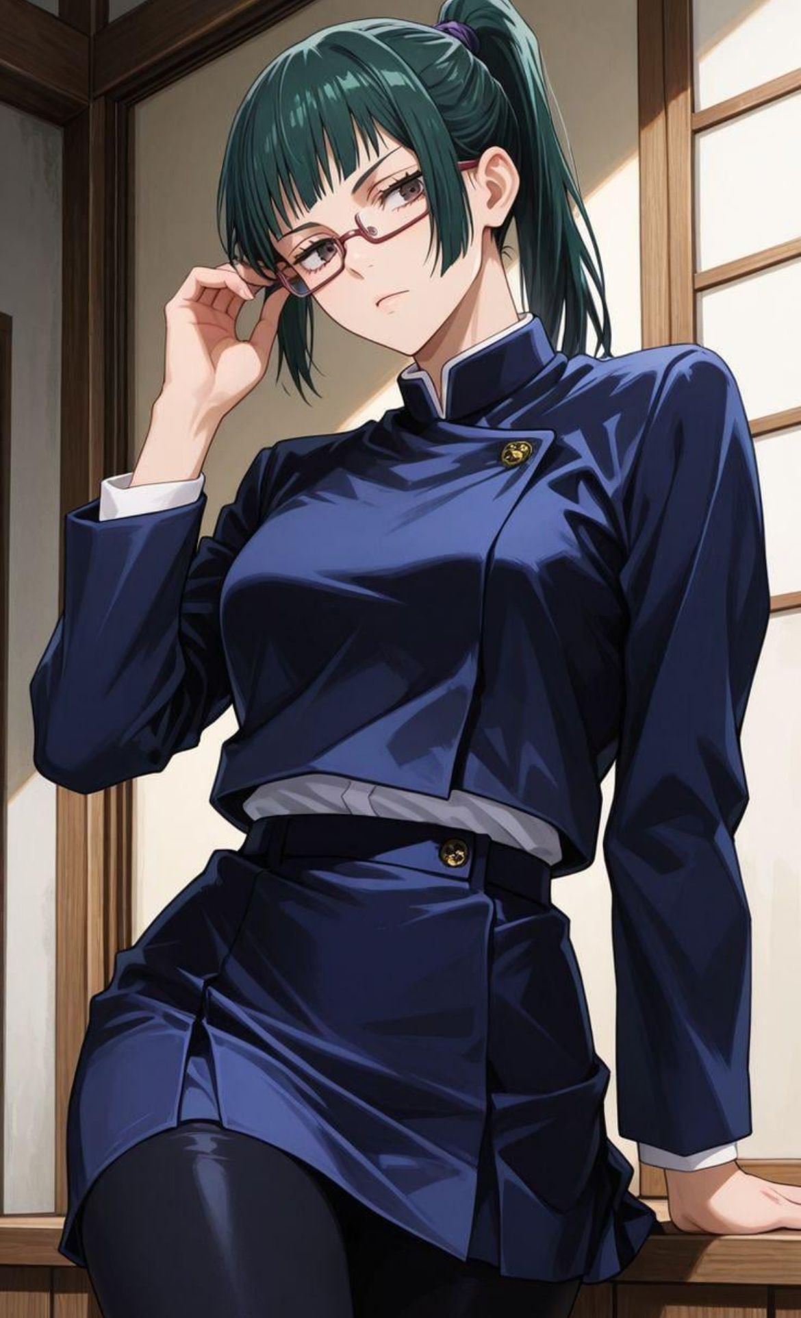 Maki Zenin adjusting her glasses, AI character from Jujutsu Kaisen