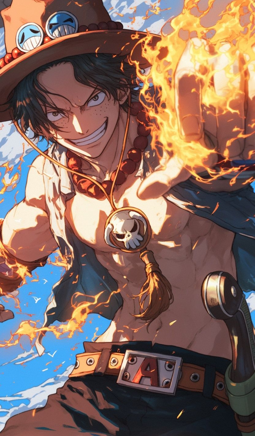 Portgas D. Ace in his orange hat, fire pirate AI character from One Piece