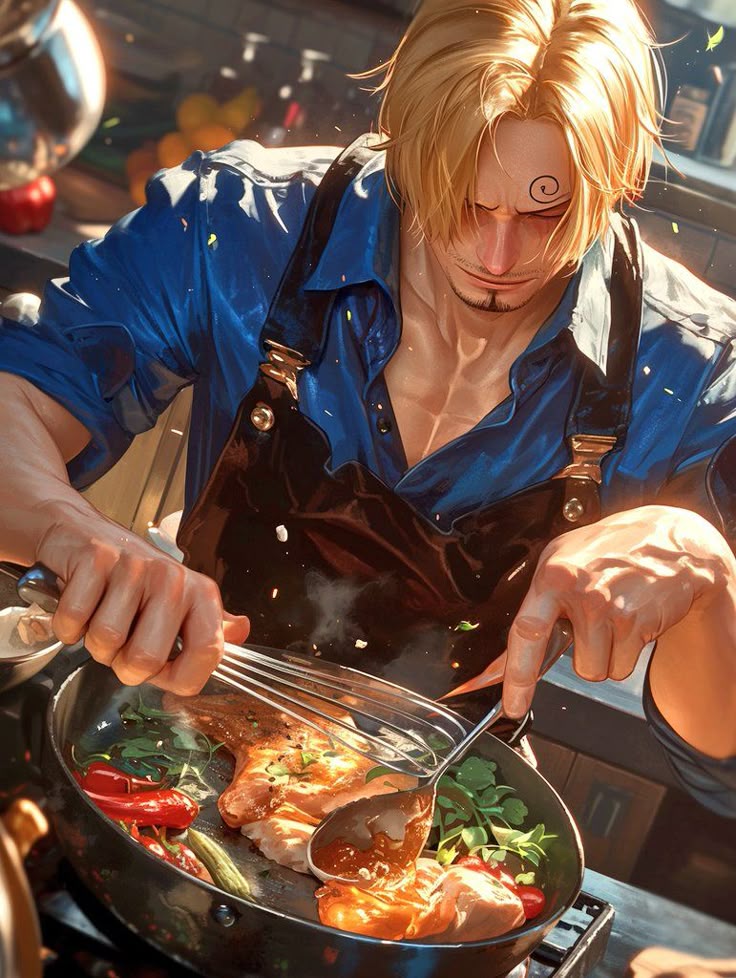 Sanji in a black suit, Straw Hat chef AI character from One Piece