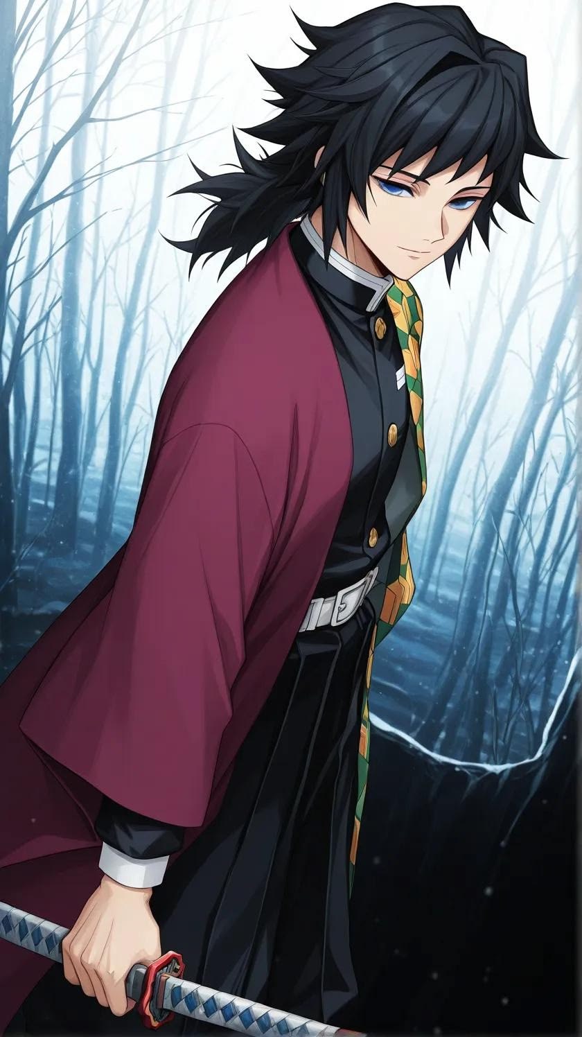 Giyu Tomioka in his split-pattern haori, AI character from Demon Slayer