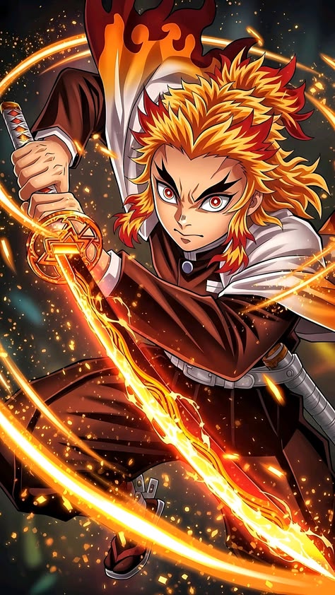 Kyojuro Rengoku in his flame-patterned haori, AI character from Demon Slayer