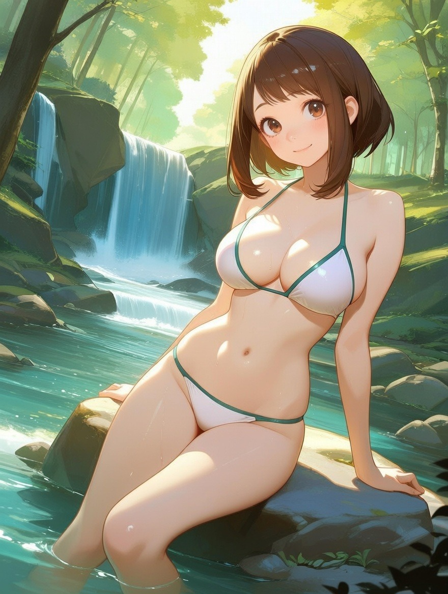 Ochaco Uraraka by a hidden river, AI character from My Hero Academia