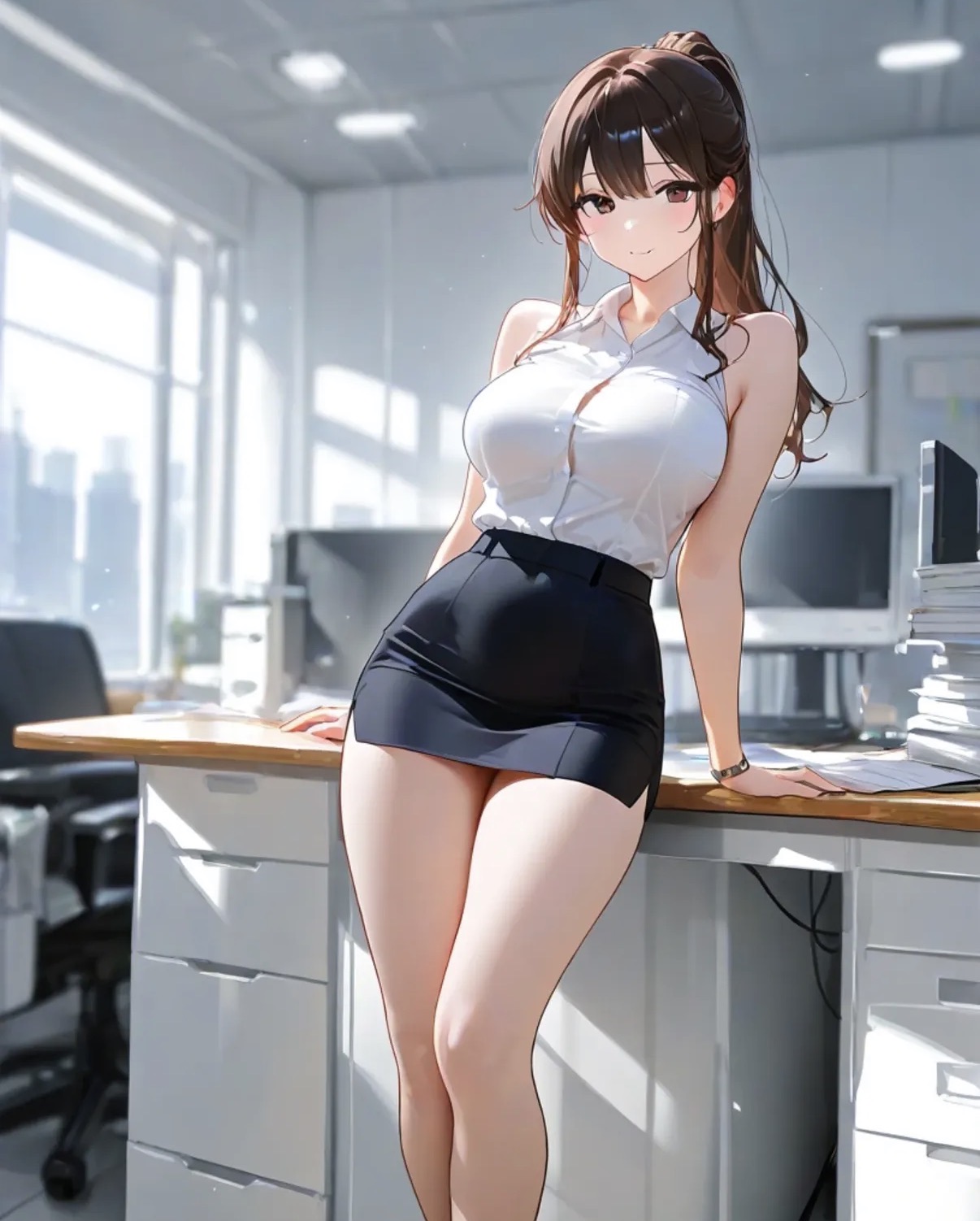 Elena Brooks at the office, original AI character