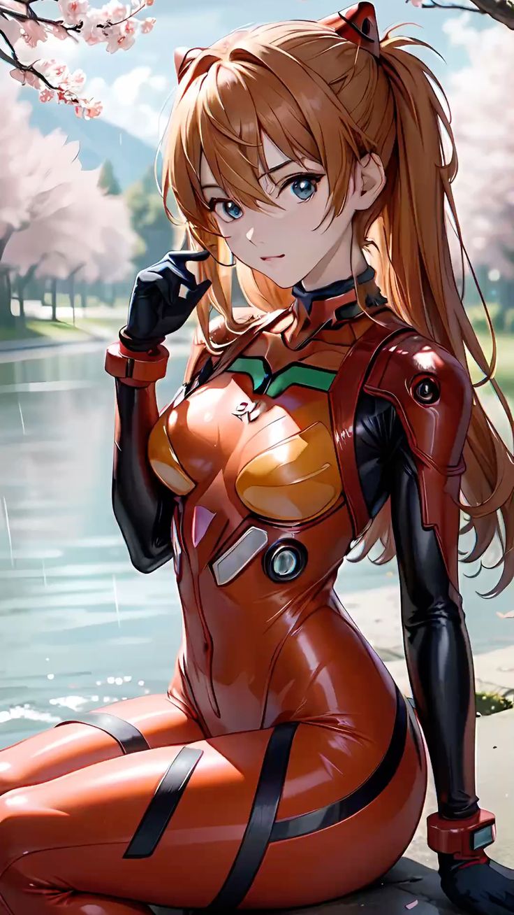 Asuka Langley Soryu in her red plugsuit, AI character from Neon Genesis Evangelion