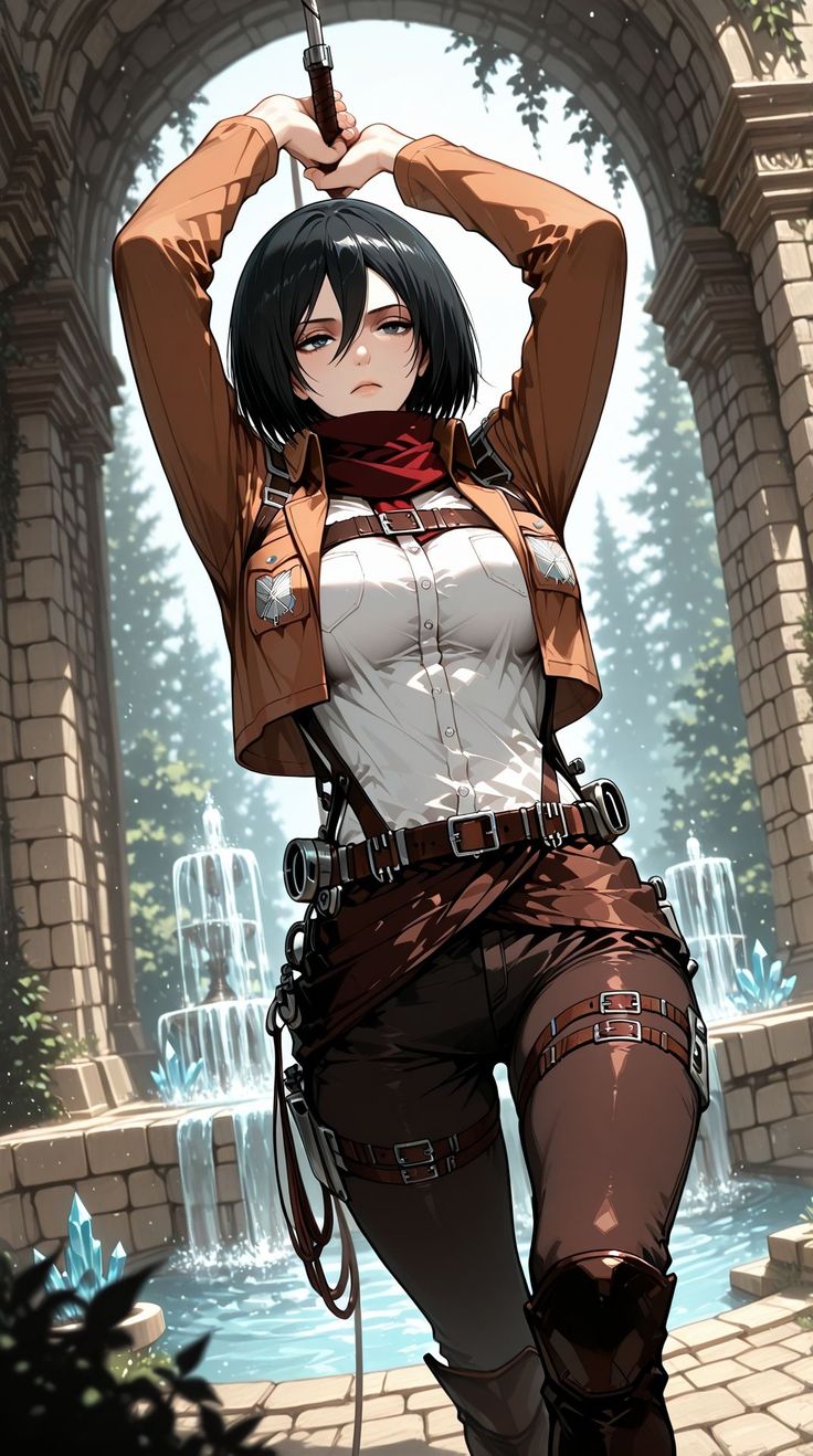 Mikasa Ackerman with her red scarf, AI character from Attack on Titan