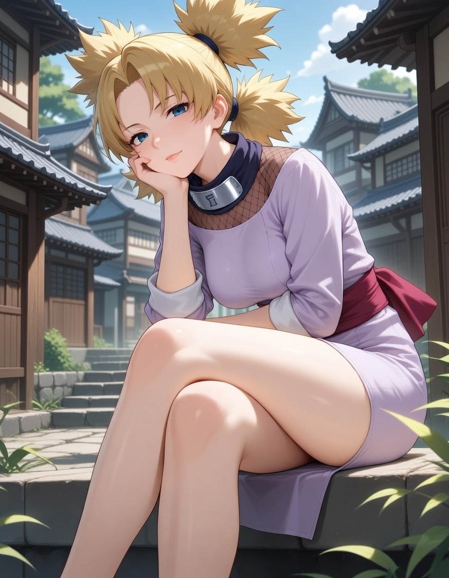 Temari with her iron fan and four ponytails, AI character from Naruto