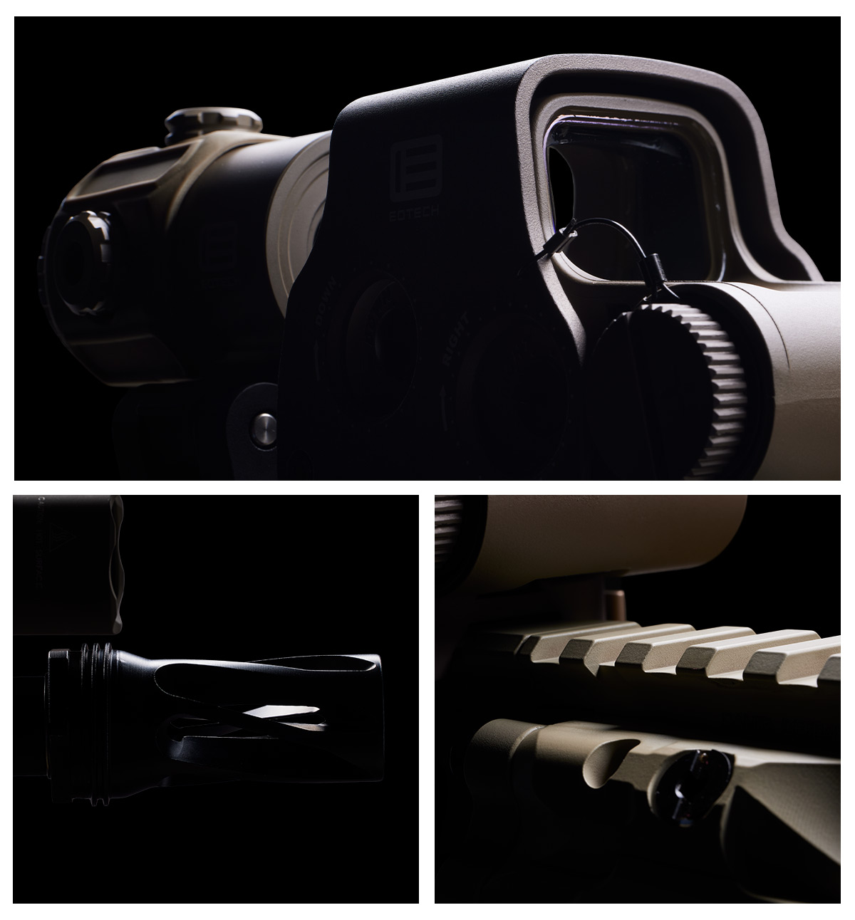 Silhouettes of a rifle on a black backdrop.