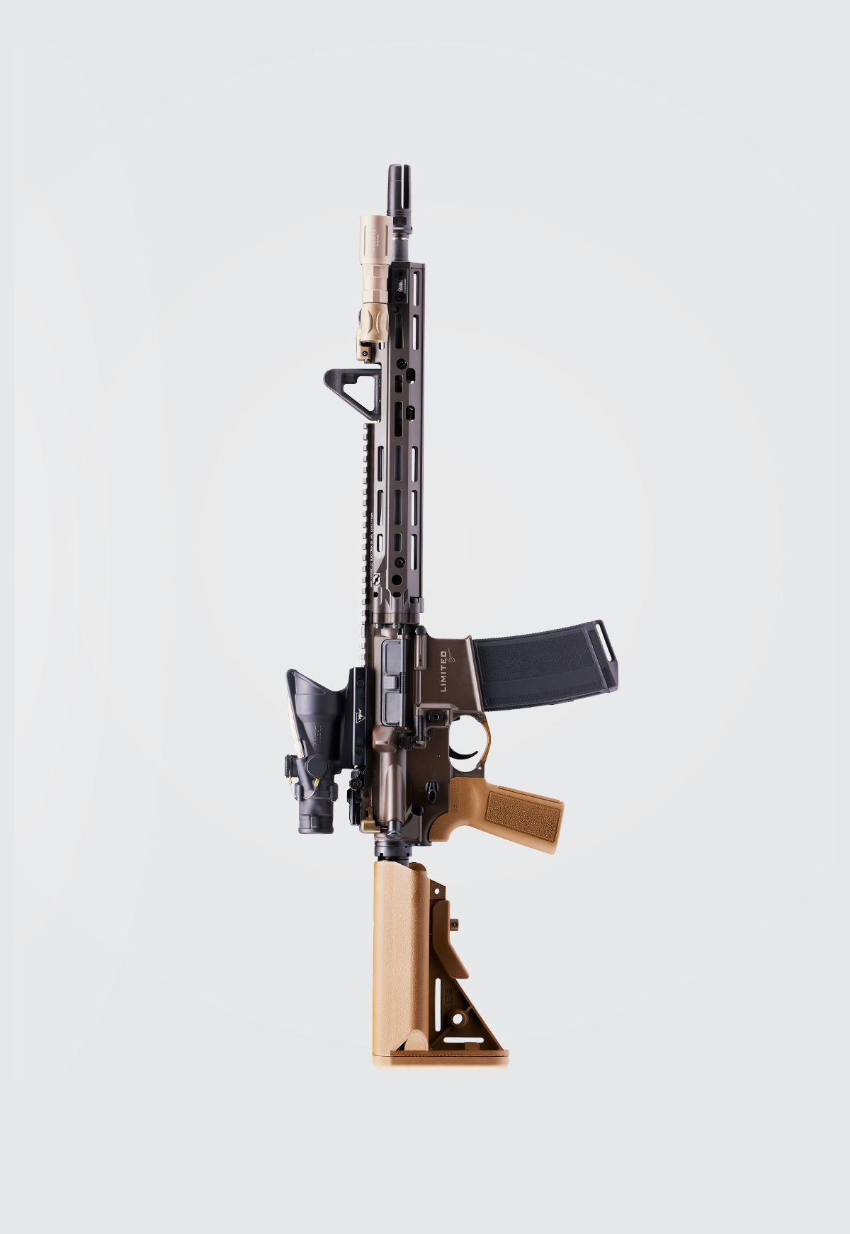 Fifty Shades of FDE rifle on a grey background